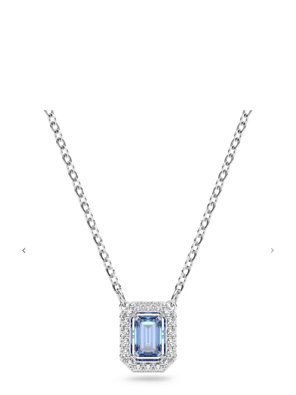 Swarovski Silver Necklace with Light Blue Emerald-Cut Crystal Pendant